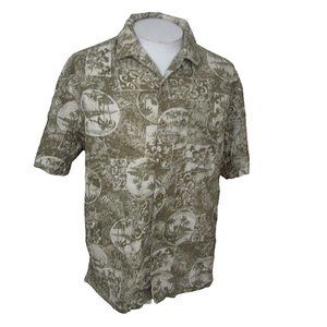 Caribbean Joe vtg Men Hawaiian camp shirt p2p 24 L aloha luau tropical monochrom